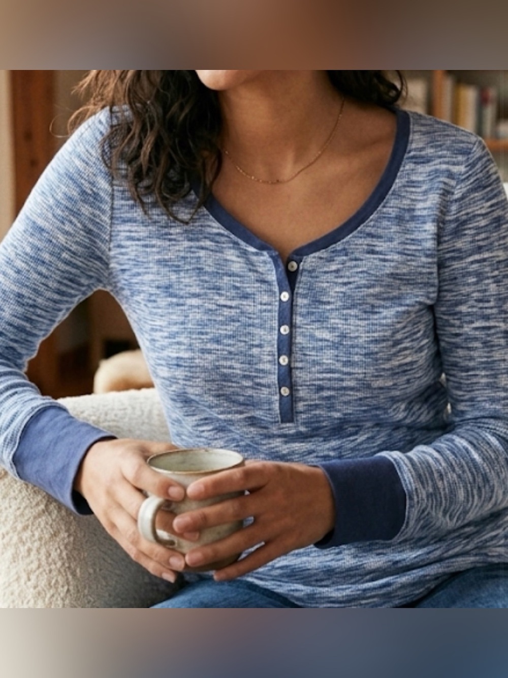 Victoria's Secret Heathered Blue Long-Sleeve Henley pajama